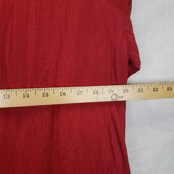 DG2 Diane Gilman Womens L Long Sleeve Blouse Red Embroidered Mesh Shoulder Crepe - Picture 14 of 14